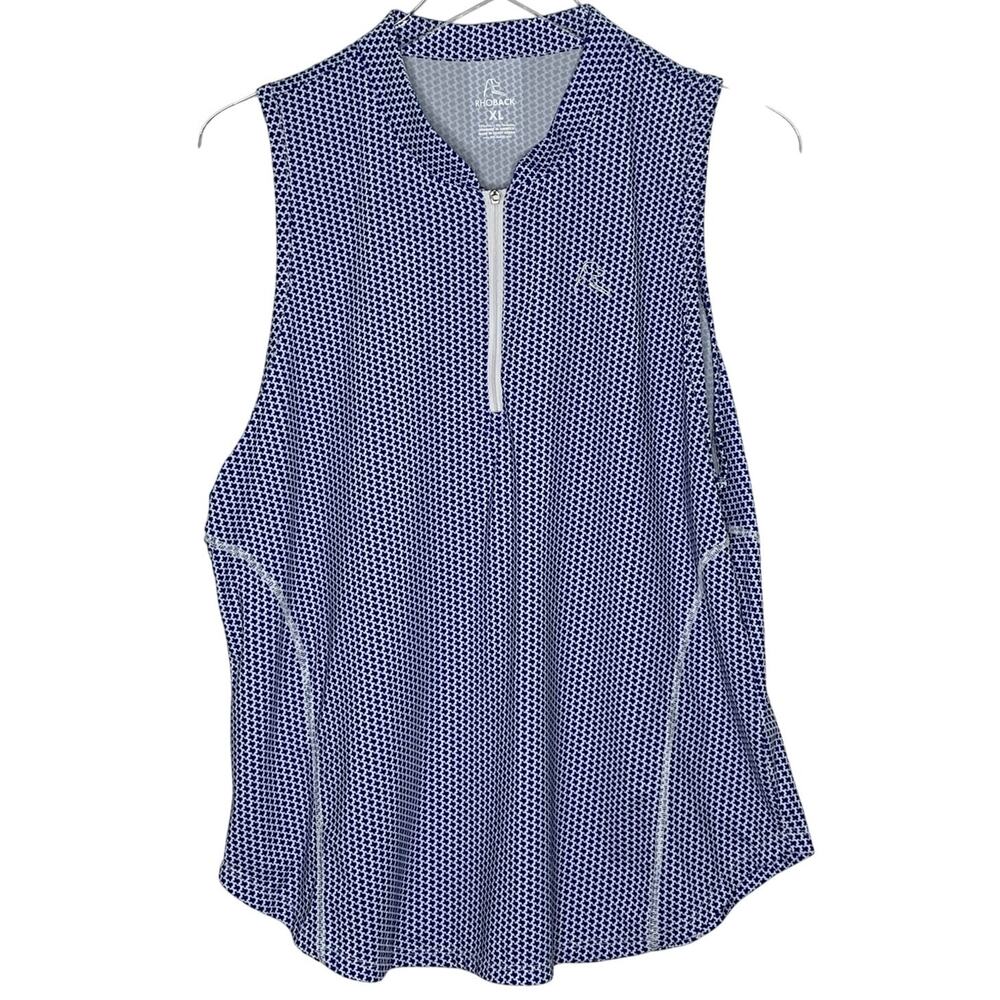 Rhoback Don't Mess Performance Sleeveless Zip Up Tank XL Texas Print Blue
